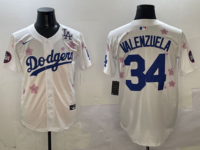 Men Los Angeles Dodgers 34 Valenzuela White Sakura Edition 2025 Nike MLB Jersey style 9